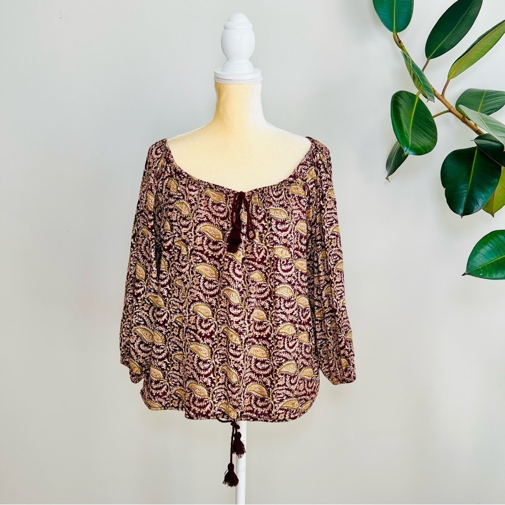 Denim & Supply Ralph Lauren Boho Paisley Drawstring Hem Blouse